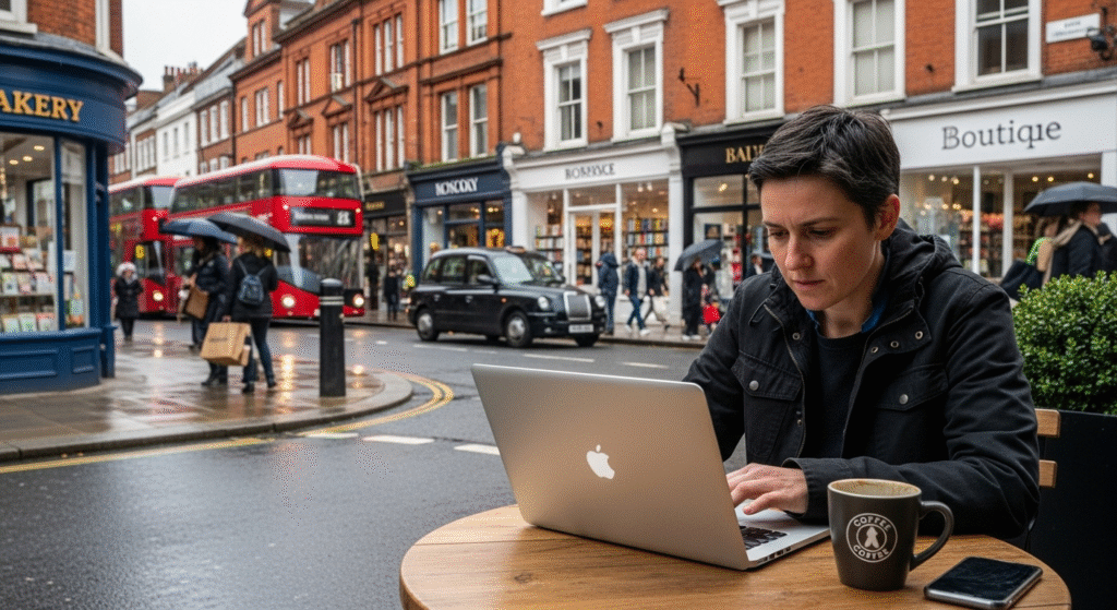 Women shopping online on high st